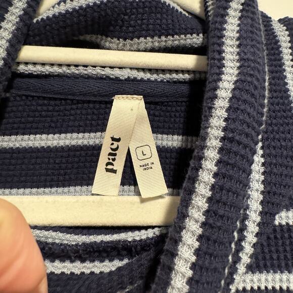 Pact Organic Cotton Striped Waffle Knit Cowl Neck Pullover Size Large - Picture 4 of 6